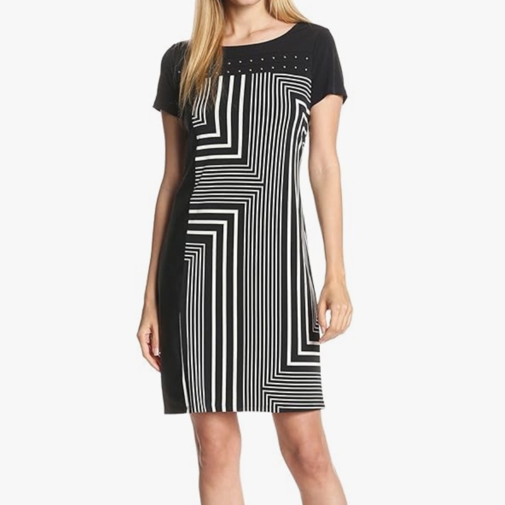 Calvin Klein Women’s Black & White Print Dress with Studs, Size M